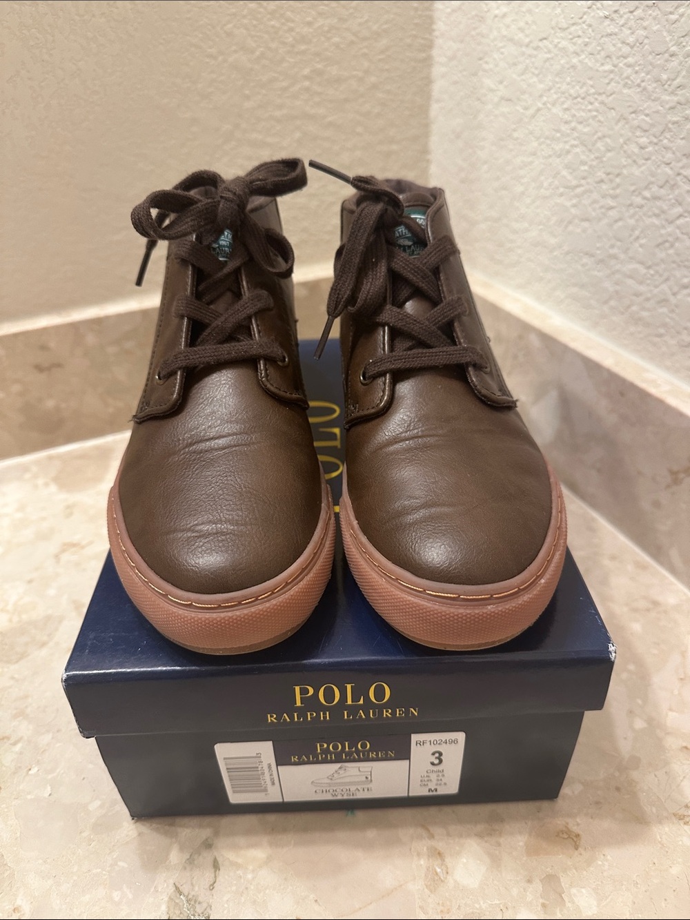Youth Polo by Ralph Lauren Brown Leather Boots with Tan Sole (chocolate wyse